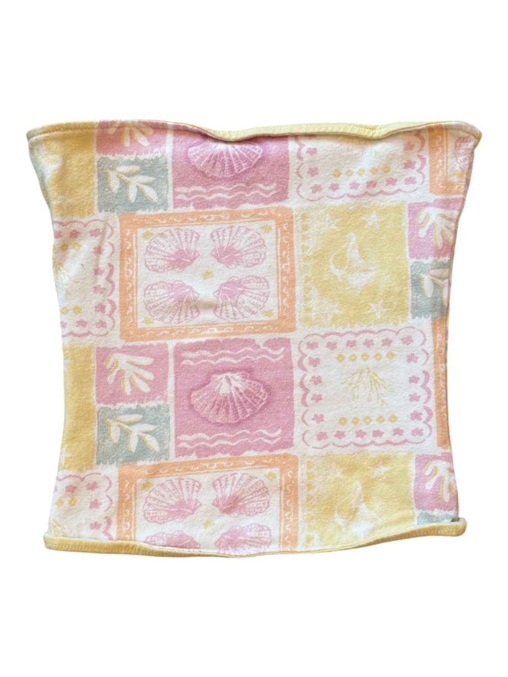 Hollister Pastel Shell Print Tube Top in Pink, Yellow, Cream Reversible